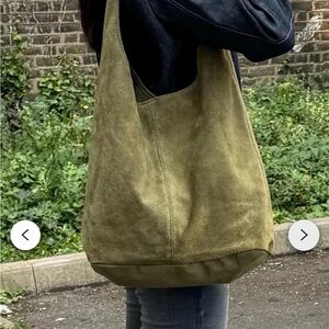 Green Genuine Suede Hobo Tote Bag Laptop Large